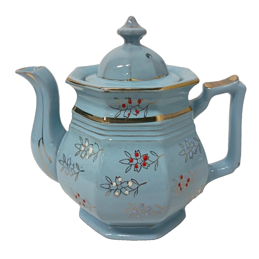 Antique Edwardian Age Price‎ Brothers Redware Teapot Light Blue Gold England